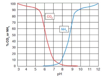 CO 2和pH相關(guān)，影響NH 3的毒性